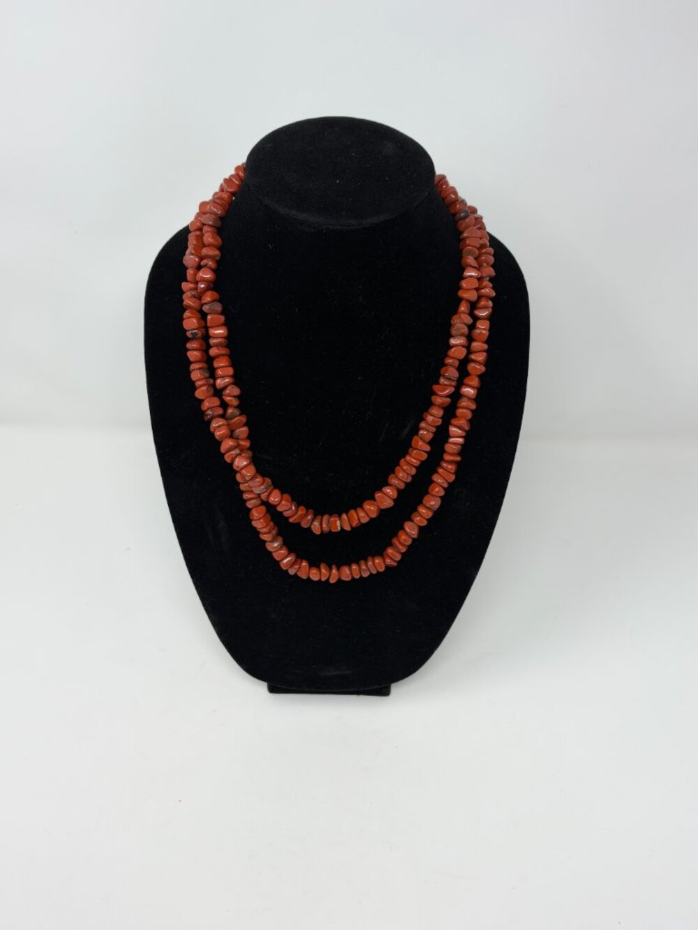 Natural Red Jasper Tumbled Nugget Beaded Endless Rope Necklace 46" Opera 6.1oz